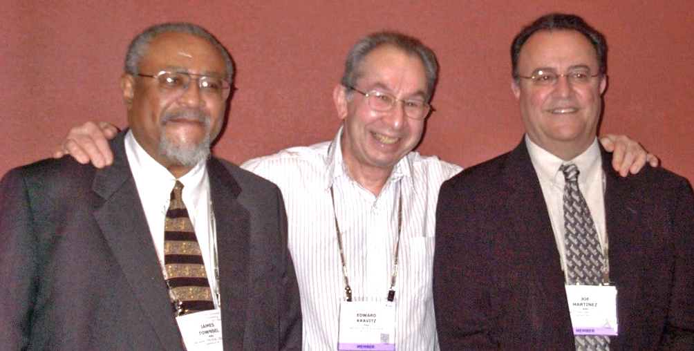 Jim Townsel, Ed Kravitz and Joe Martinez at the Society for Neuroscience (SfN) annual meeting in 2003 when Townsel and Martinez received the society’s Award for Education in Neuroscience. Photo courtesy of Anne Etgen
