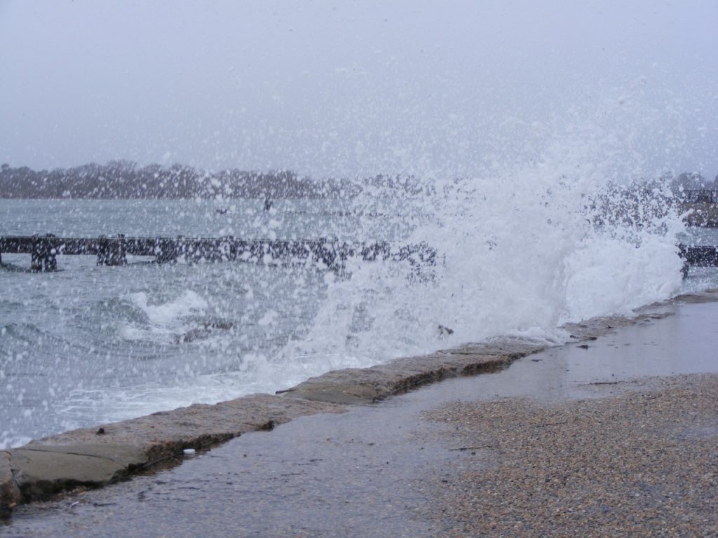 waterfront park in woods hole during storm