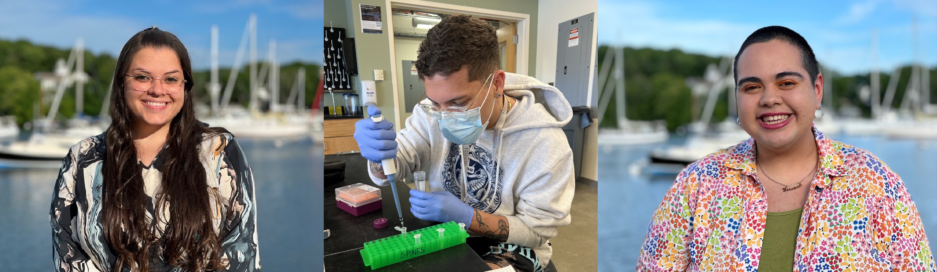  Almarely L. Berrios-Negron (left), John Gonzalez-Amoretti (center), and Yesenia Garcia-Sifuentes (right) share their experiences in the three-week long SPINES course. Credit: Yesenia Garcia-Sifuentes and Almarely L. Berrios-Negron