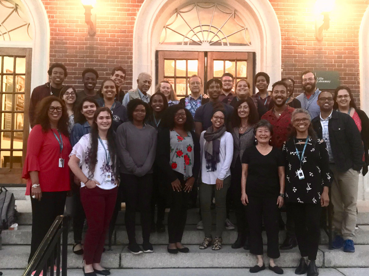 Participants in the 2019 MBL SPINES course after the annual Martinez-Townsel lecture. The co-founders of SPINES, the late James Townsel and Joe Martinez, Jr., are in the back row, 4th and 6th from left, respectively.