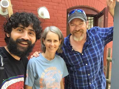Manu Prakash with Karen Dell, curriculum co-chair at the Children's School of Science (CSS) and Simon Minor, CSS faculty member.