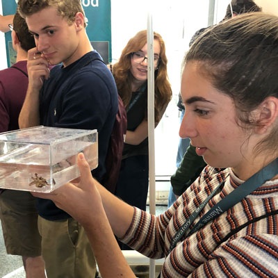 UChicago undergraduates visiting the Marine Resources Center. From left: George Greeby, Haley Stiscak, and Emily Nigro. Credit: Bret Grasse