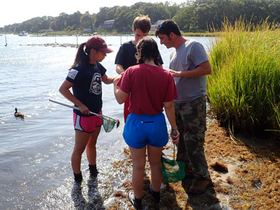SES student Olivia Shao and Grant McKnight, TA Emily DeFelippis, and Javier Lloret. Credit: Loretta Roberson
