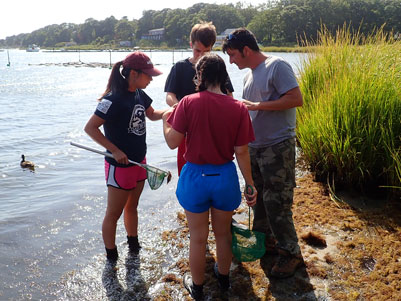 SES student Olivia Shao and Grant McKnight, TA Emily DeFelippis, and Javier Lloret. Credit: Loretta Roberson