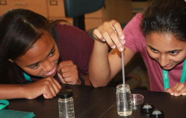 UChicago Lab School students Whitney Thomas and Delnaz Patel observe plankton from the plankton tow, one of their many encounters with microorganisms during their MBL trip. Credit: Beth Simmons