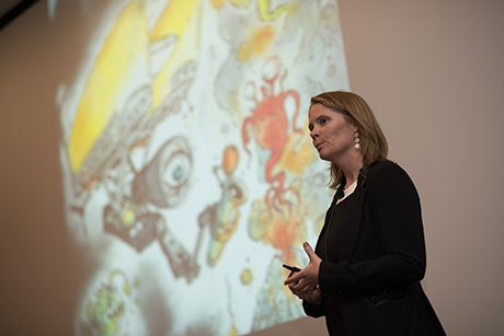 Julie Huber speaks at the William Eckhardt Research Center Friday, Nov. 13, 2015, at the University of Chicago. The event celebrated the University of Chicago and affiliated laboratories that are powerful partners in transformative science.(Photo by Rob Hart)
