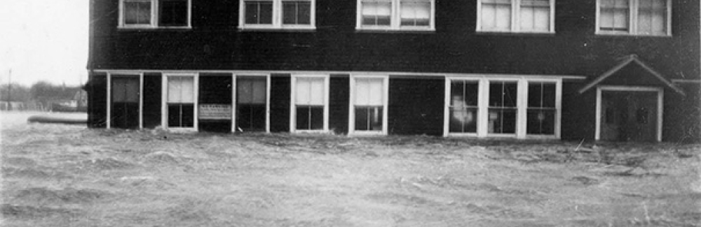 The MBL’s flooded Supply Department building during the 1938 Hurricane.