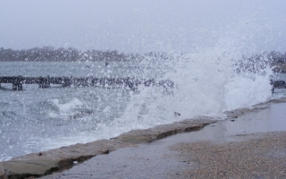 waterfront park in woods hole during storm