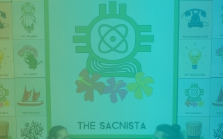 A banner with the SACNAS logo and icons surrounding it.