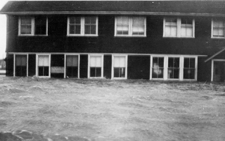 The MBL’s flooded Supply Department building during the 1938 Hurricane.