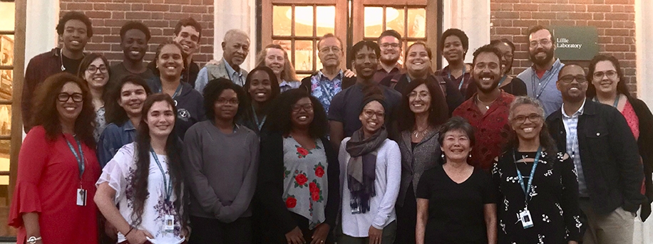 The 2019 Martinez-Townsel Lecture at SPINES, MBL. In back row, Jim Townsel is fourth from left and Joe Martinez is 6th from left. Photo courtesy of Angeline Dukes