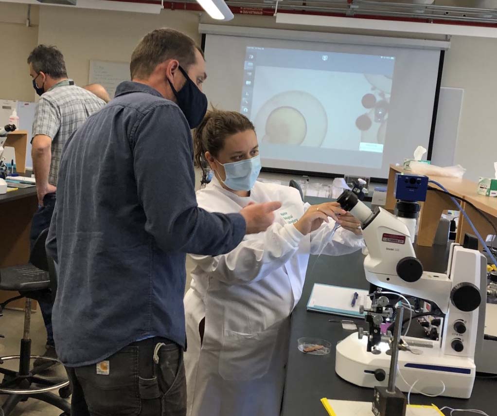 Scott Bennett and Molly Enking in 2021 Logan Science Journalism biomedical Lab. Credit Cathy Shufro