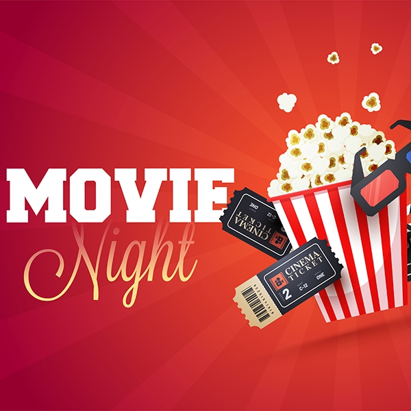 movie night graphic with popcorn