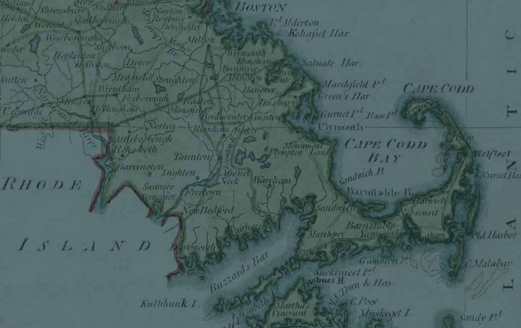 Sepia toned old time map of Cape Cod.