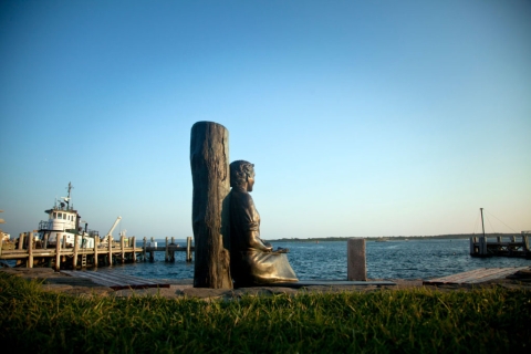 Statue of nature writer and biologist Rachel Carson in Woods Hole's Waterfront Park. Credit: Daniel Cojanu