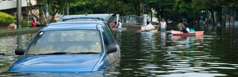 Flooded car after storm