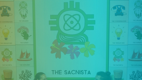A banner with the SACNAS logo and icons surrounding it.