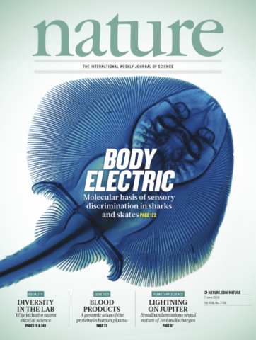 Nature magazine cover titled "Body Electric" with Little Skate.