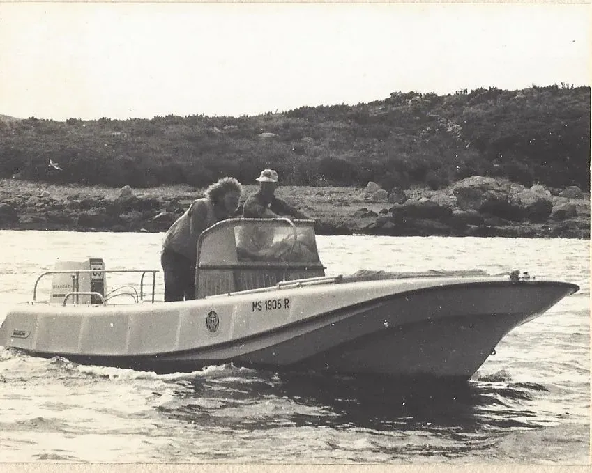 Boston Whaler Outrage Hull #001 in use at MBL in 1971. 