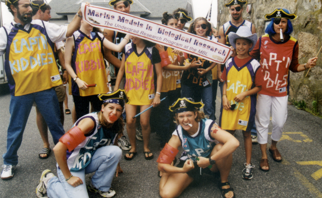 MBL ARTC students prepare to march in Woods Hole 4th of July Parade (2001) 