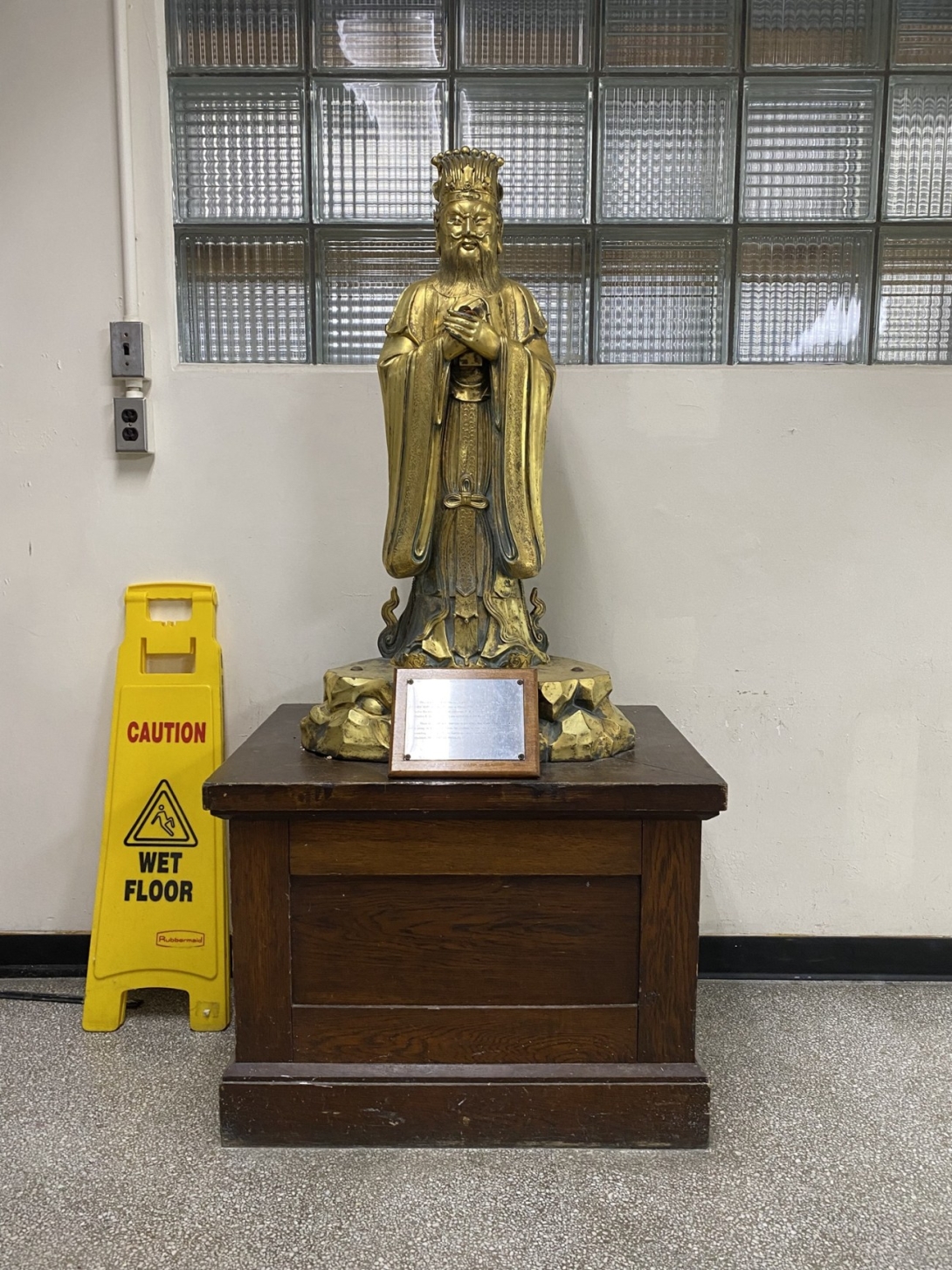 A statue of Confucius, where some MBL students leave coins at the beginning of every summer for luck. Credit: Dyche Mullins