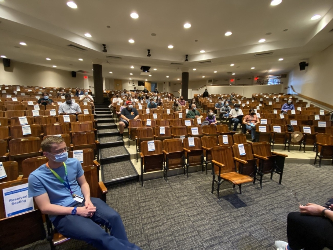 Students in the newly-named Cornelia Clapp Auditorium inside the Lillie Laboratory. Credit: Dyche Mullins