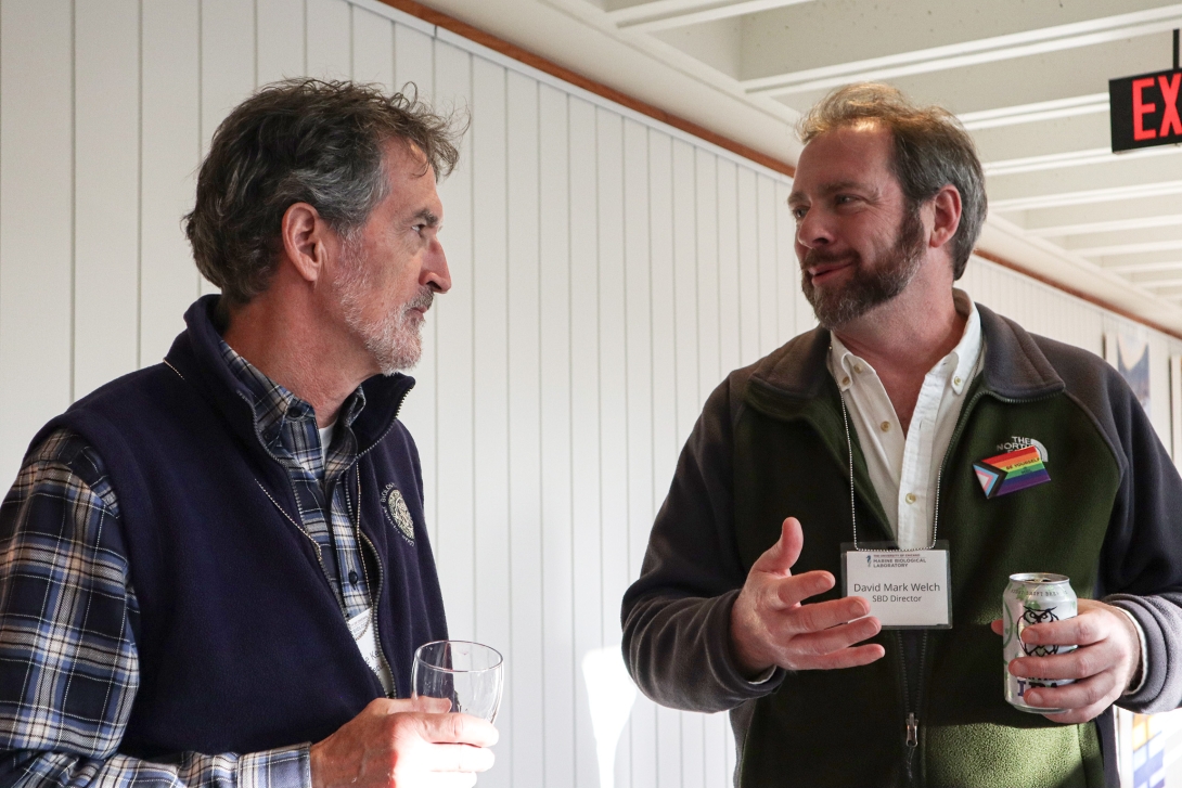 Louis Kerr and David Mark Welch chat during the SES/SBD Reception. Credit: Emily Greenhalgh