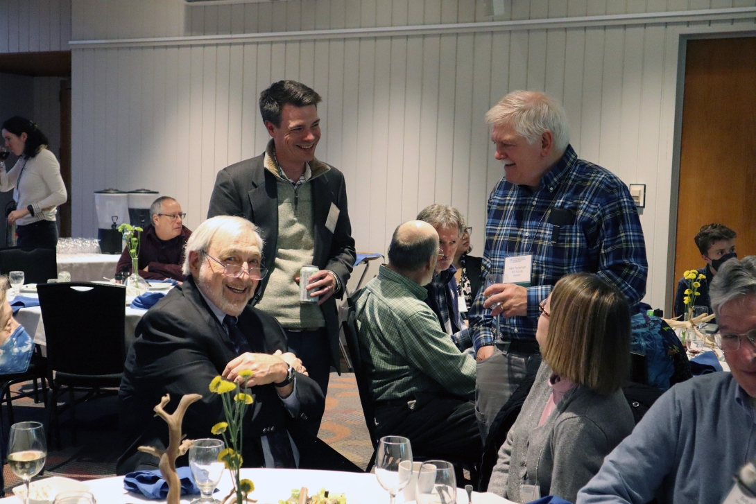 From left: MBL's Jerry Melillo, Sebastien Laye, and Ken Foreman chat at the SES/SBD Reception. Credit: Emily Greenhalgh