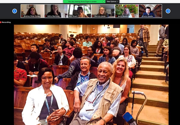 Mary and Jim Townsel, front row, and Joe Martinez and Kimberly Smith-Martinez, second row, at the MBL in 2019 for the annual Dr. Joe L. Martinez, Jr. and Dr. James G. Townsel Endowed Lectureship in SPINES. Photo shared by Anne M. Etgen, longtime SPINES faculty member from Albert Einstein College of Medicine.